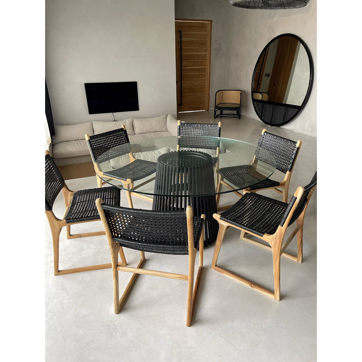 Black rattan dining store table only