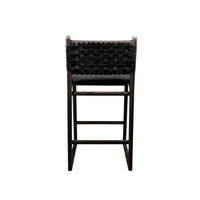 Tess | Kitchen Stool Leather Black with Chocolate Frame