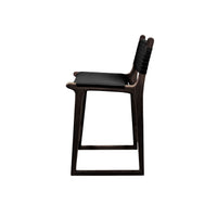 Tess | Kitchen Stool Leather Black with Chocolate Frame