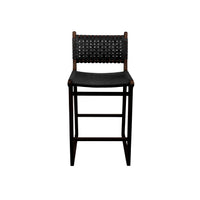 Tess | Kitchen Stool Leather Black with Chocolate Frame