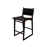 Tess | Kitchen Stool Leather Black with Chocolate Frame