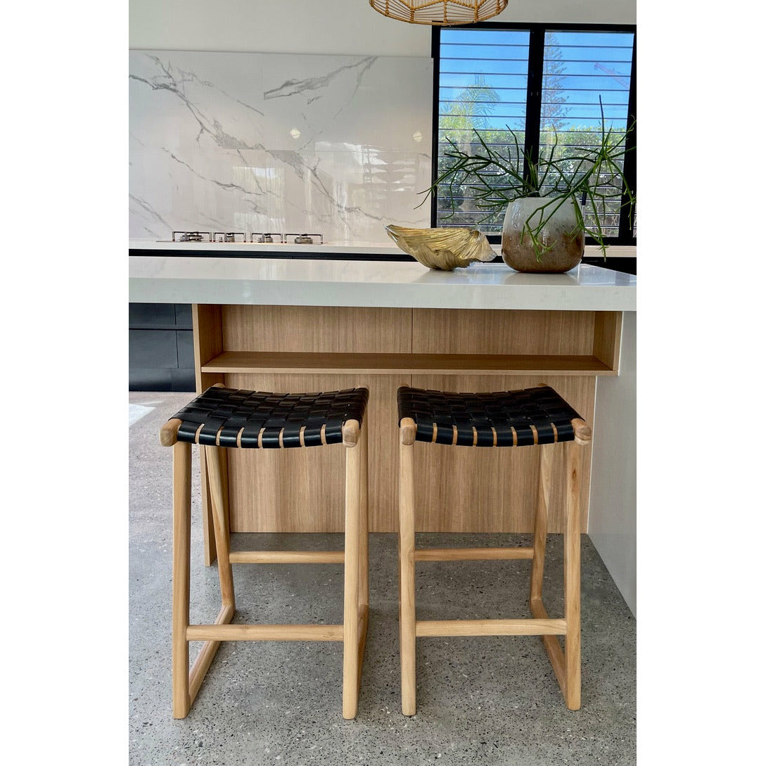 Black Leather Kitchen Stool Natural Frame The Styling Republic
