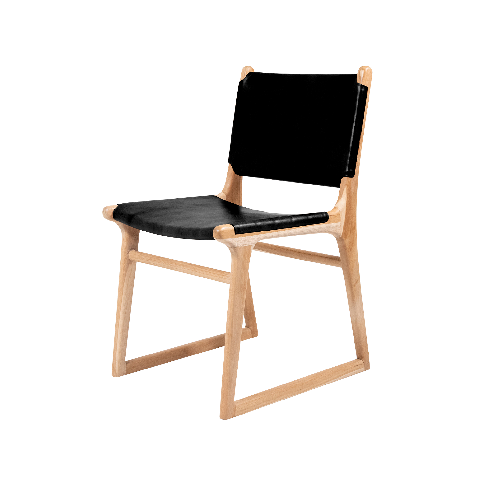 Black Leather Dining Chair Natural Frame | The Styling Republic