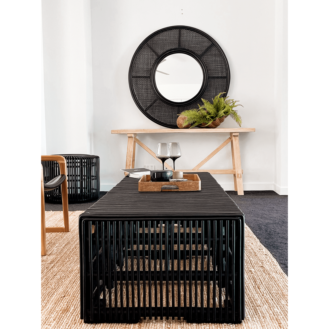 Alicia | Rattan Round Mirror Black
