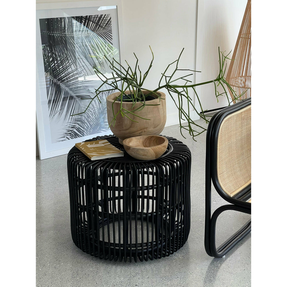 Moni Side Table Rattan Black