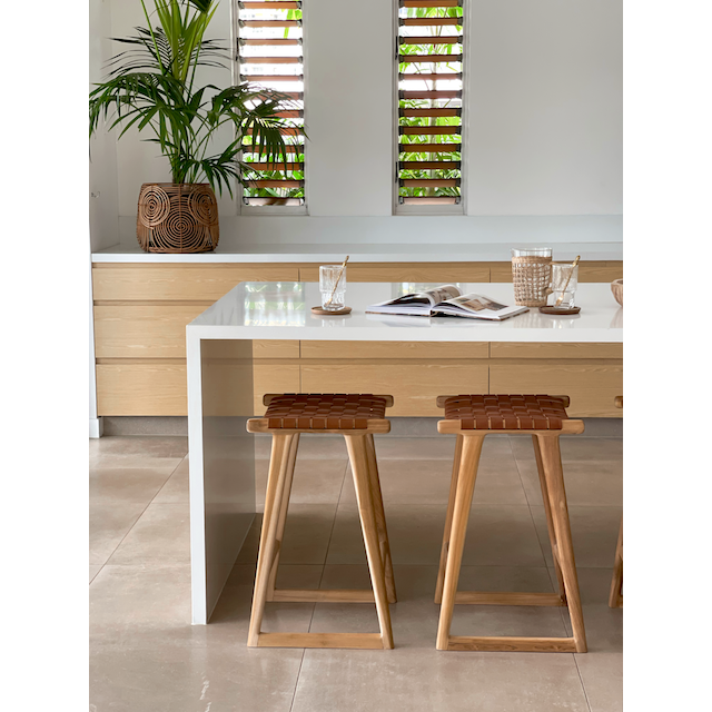 Tan Leather Kitchen Stool Natural Frame The Styling Republic