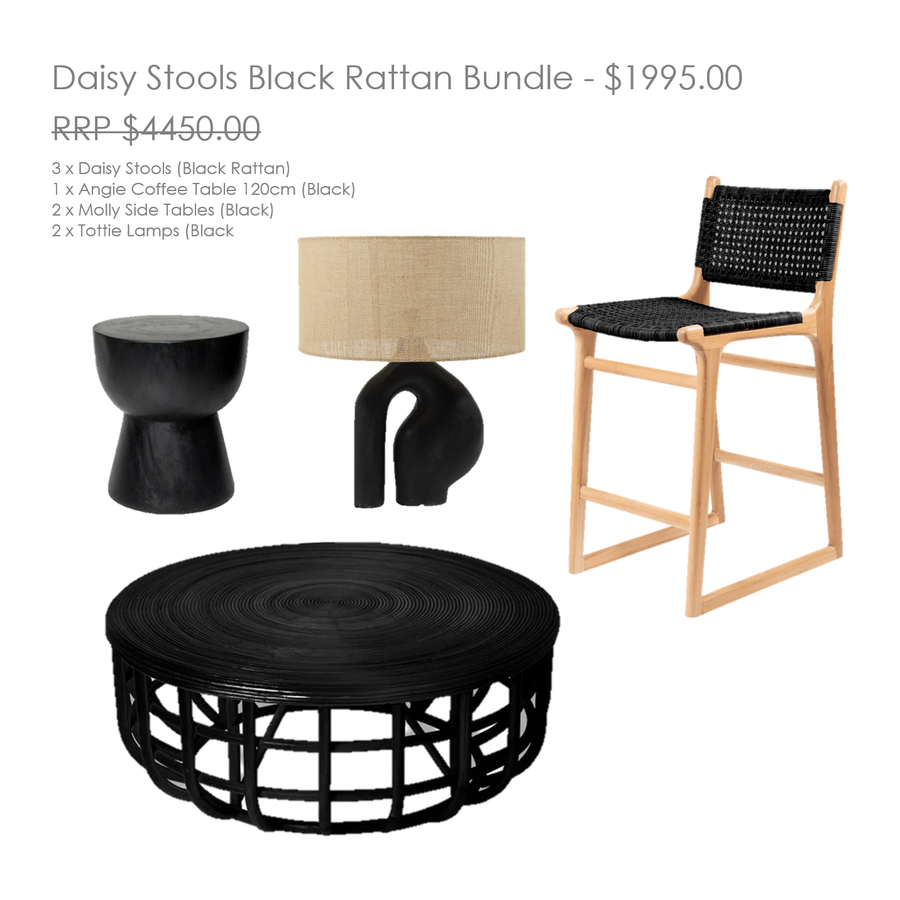 Bundle | Daisy Stools Black Rattan