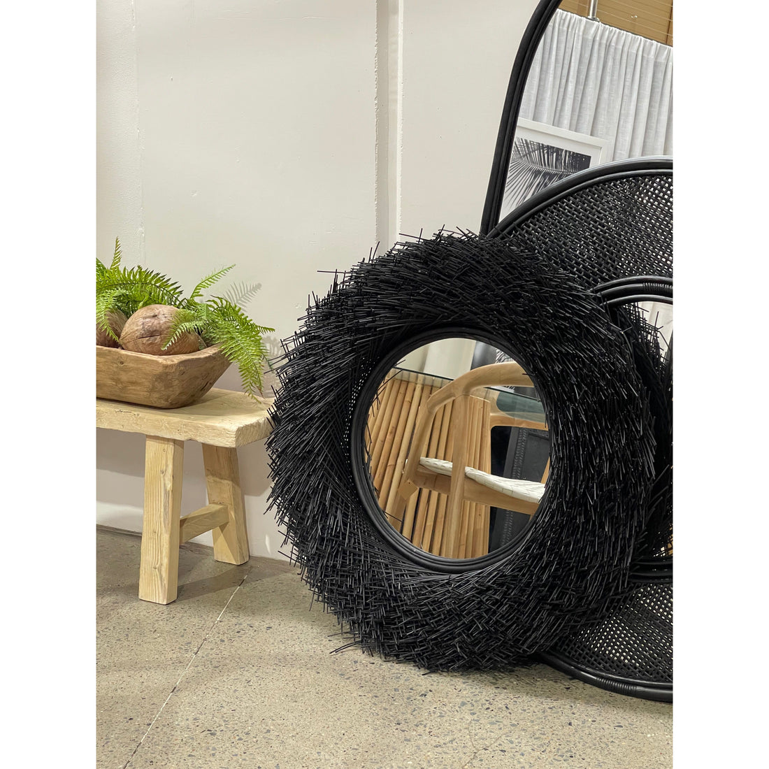 Stella | Rattan Round Mirror Black