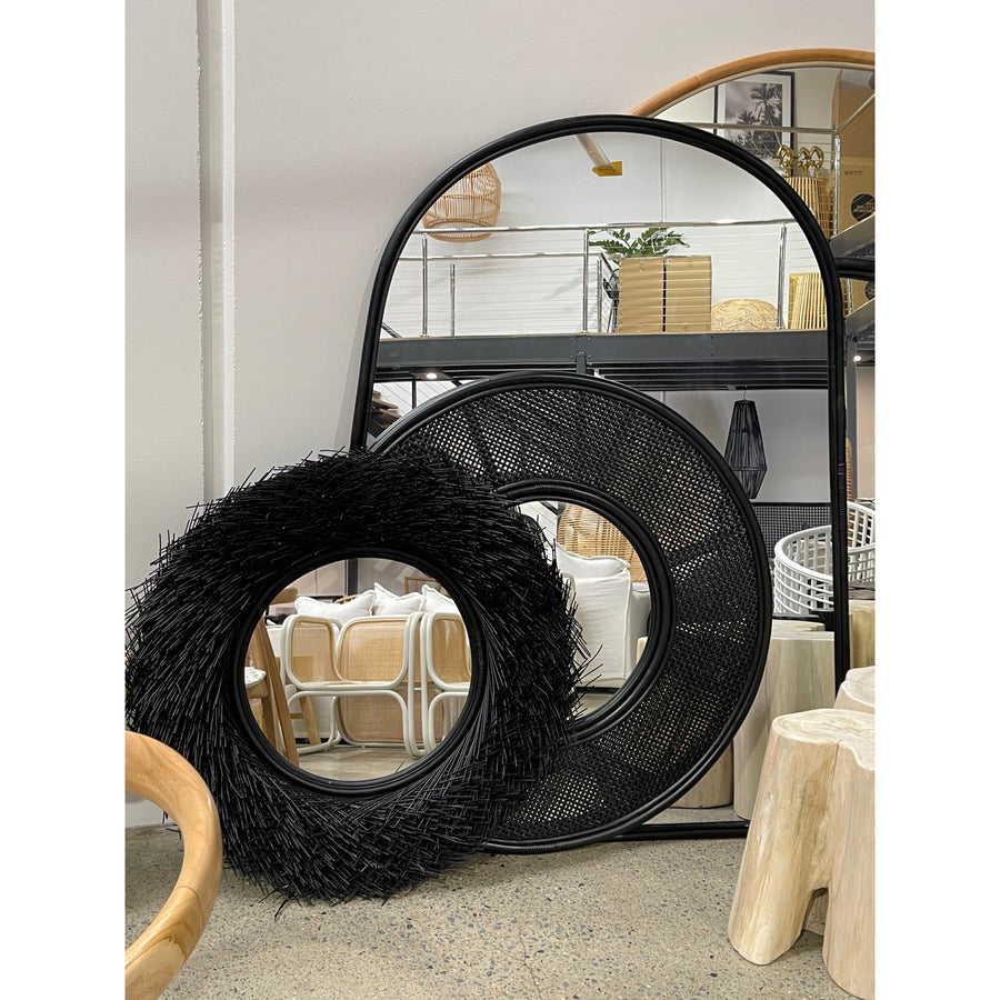 Stella | Rattan Round Mirror Black
