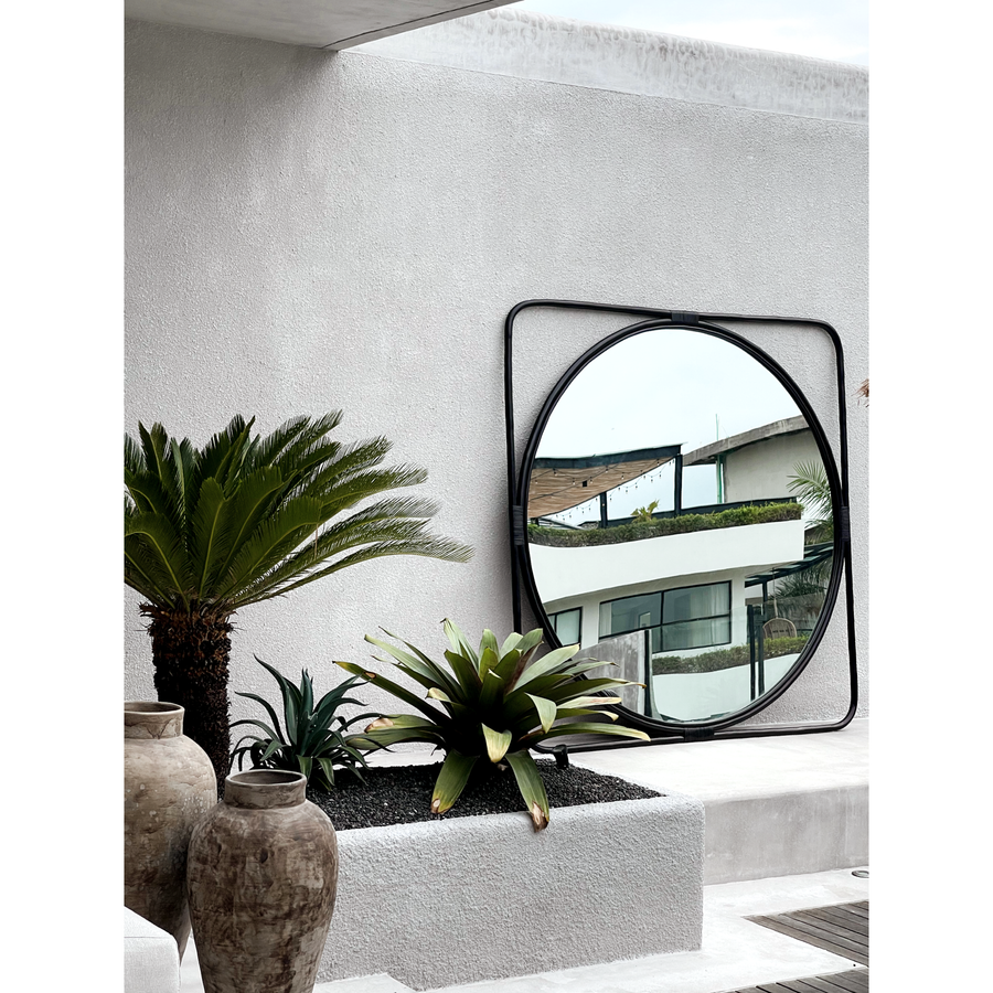 Poppy | Square Frame Mirror Rattan Black