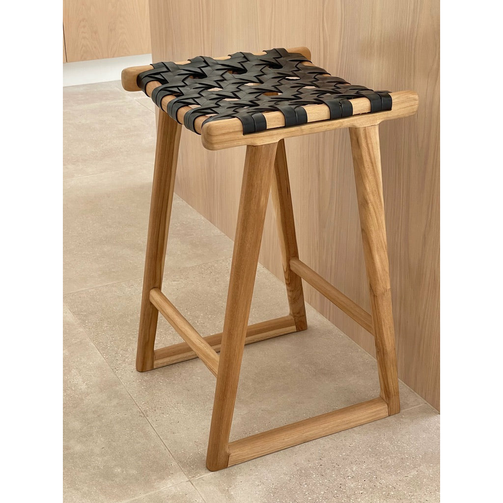 Ivy | Kitchen Stool Leather Black