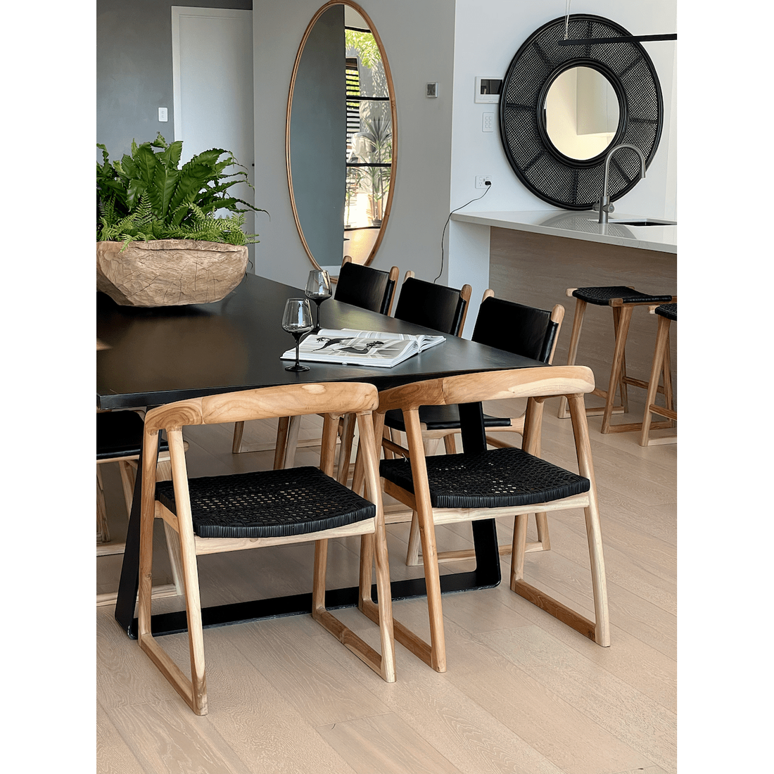 Black wood and rattan dining chair 2025