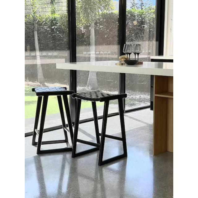 Bailey | Kitchen Stool Leather Black Chocolate Frame