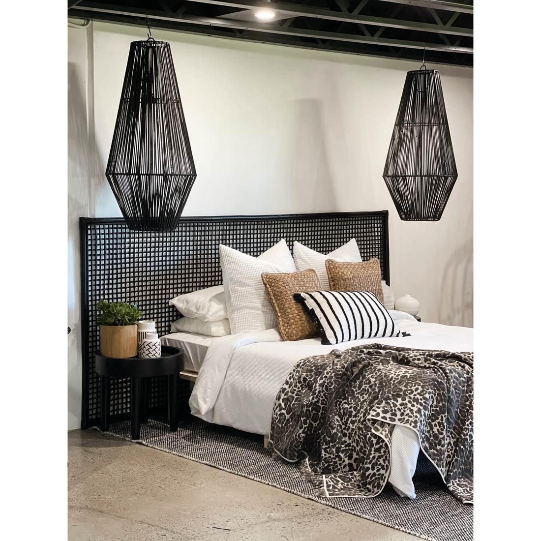 Black Rattan Extra-Wide Bedhead | The Styling Republic
